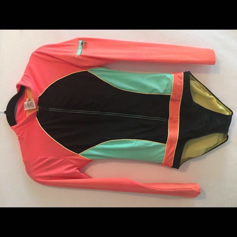 Hobie Womens One Piece Zip Front Surfing Swimsuit Athletic Swimwear Bathing Suit